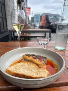 Delicious Lunch of Sea Bass in Halway while waiting to check in